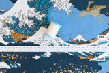 Japanese Fabric Tsuru in Wild Seas - D metallic gold - 50cm