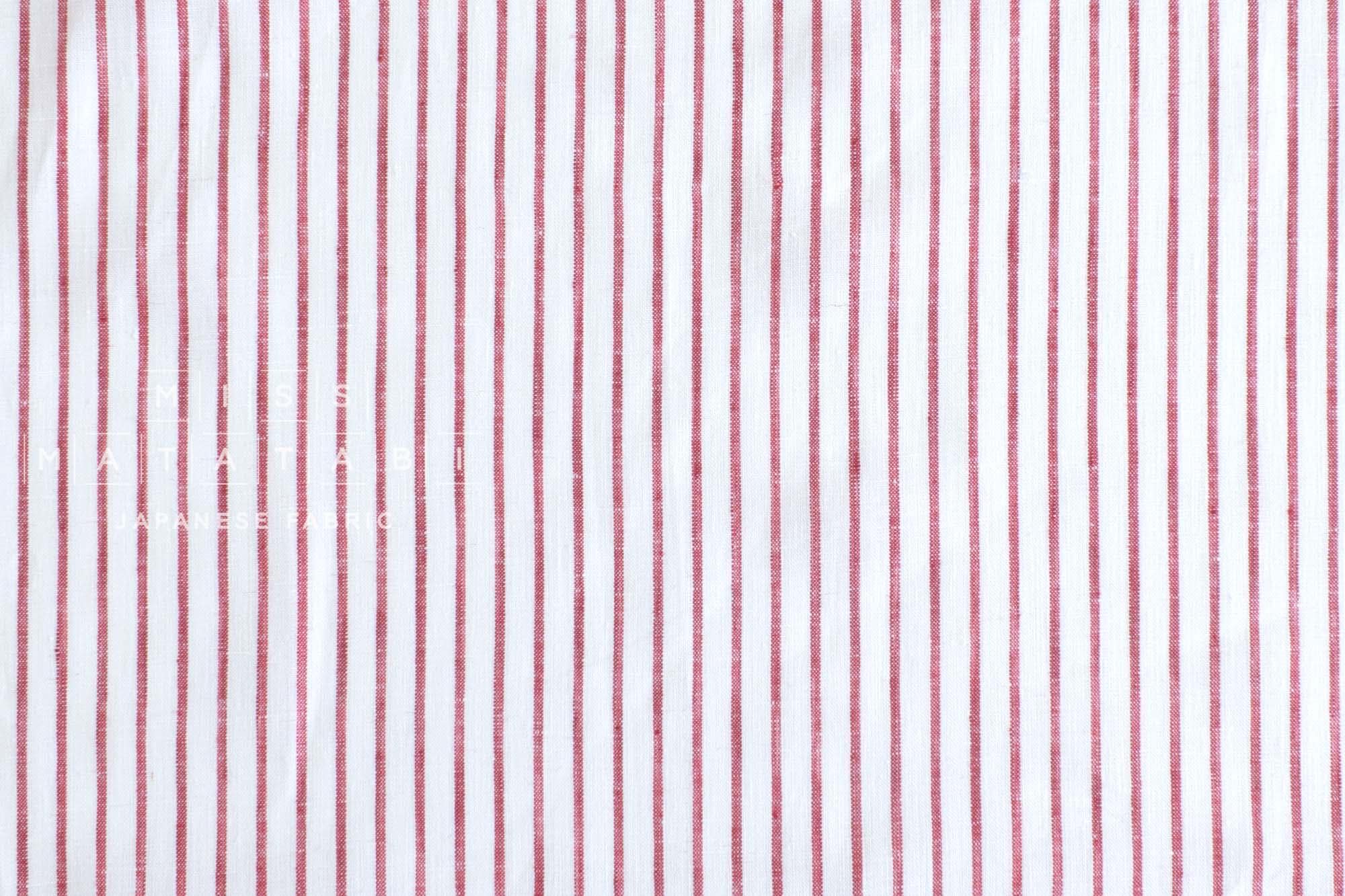 DEADSTOCK Japanese Fabric 100% Linen Yarn-dyed Stripes - red - 50cm