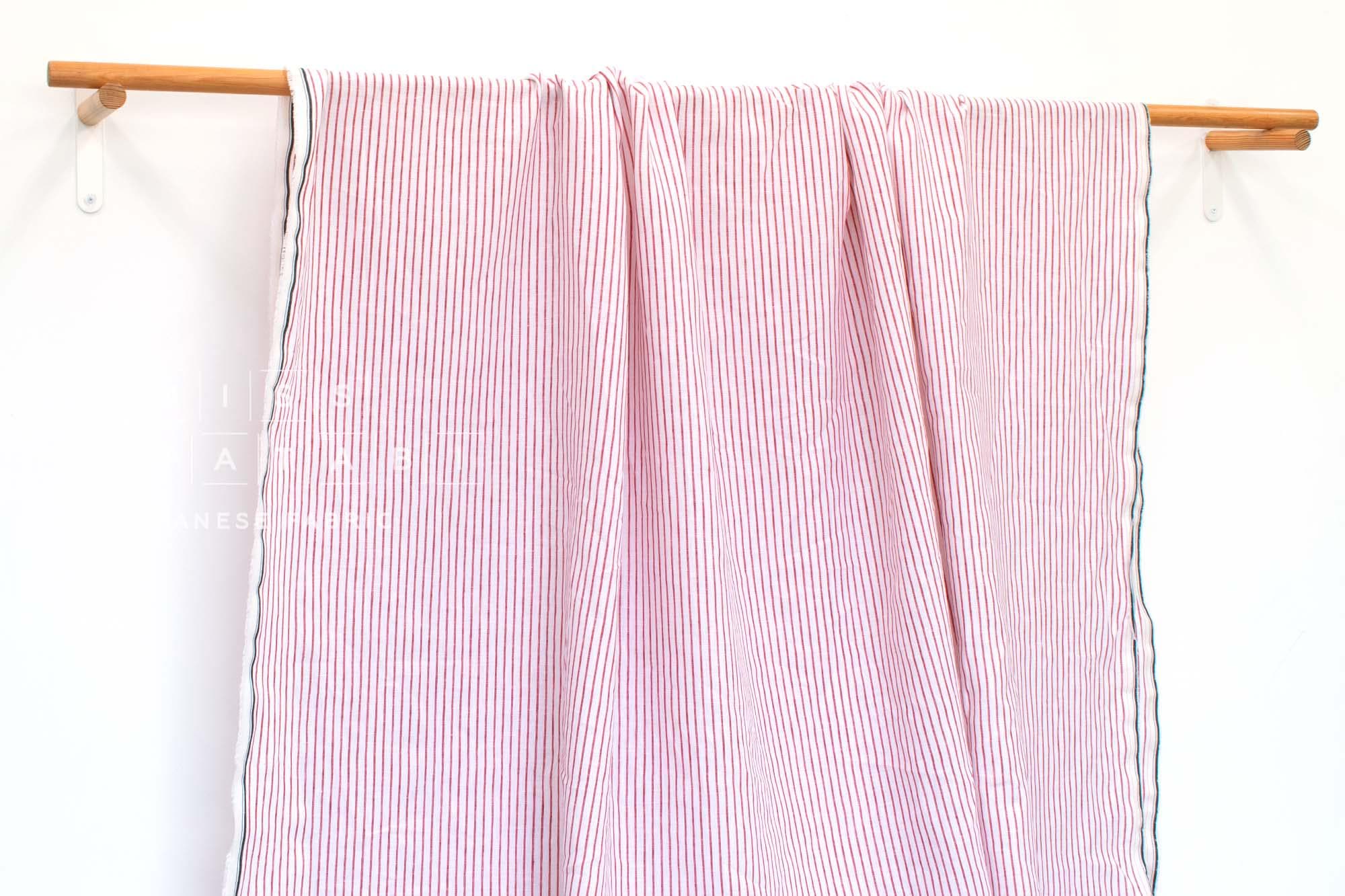 DEADSTOCK Japanese Fabric 100% Linen Yarn-dyed Stripes - red - 50cm