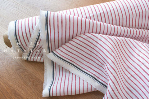 DEADSTOCK Japanese Fabric 100% Linen Yarn-dyed Stripes - red - 50cm