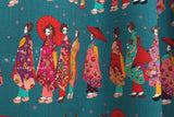 Japanese Fabric Little Maiko Border - teal - 60cm