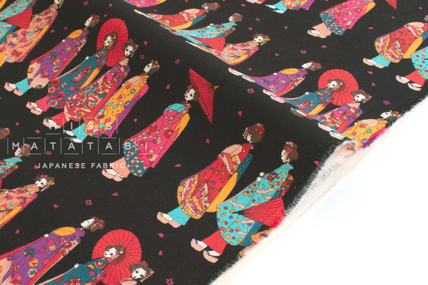 Japanese Fabric Little Maiko Border - black - 60cm