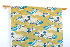 Japanese Fabric Tsuru in Wild Seas - B metallic gold - 50cm