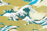 Japanese Fabric Tsuru in Wild Seas - B metallic gold - 50cm