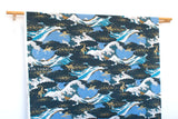 Japanese Fabric Tsuru in Wild Seas - D metallic gold - 50cm