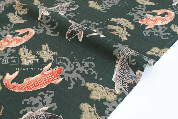 DEADSTOCK Japanese Fabric Nishiki Koi - green - 50cm