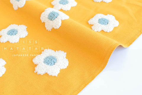 Japanese Fabric Punch Needling Style Floral Embroidery - mustard - 50cm