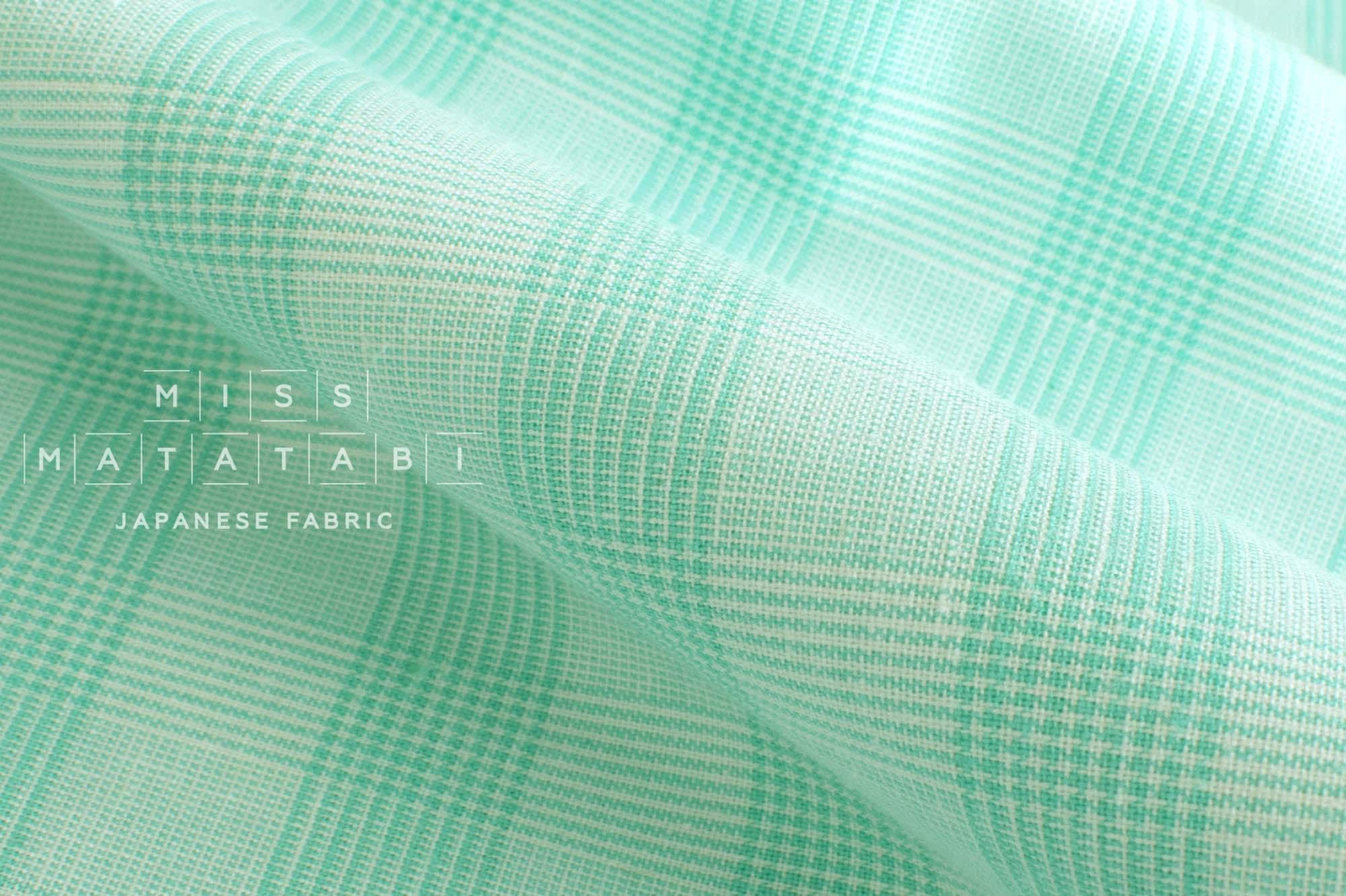DEADSTOCK Japanese Fabric Yarn Dyed Tiny Houndstooth Plaid - mint green - 50cm