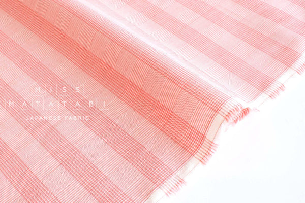 DEADSTOCK Japanese Fabric Yarn Dyed Tiny Houndstooth Plaid - coral pink - 50cm