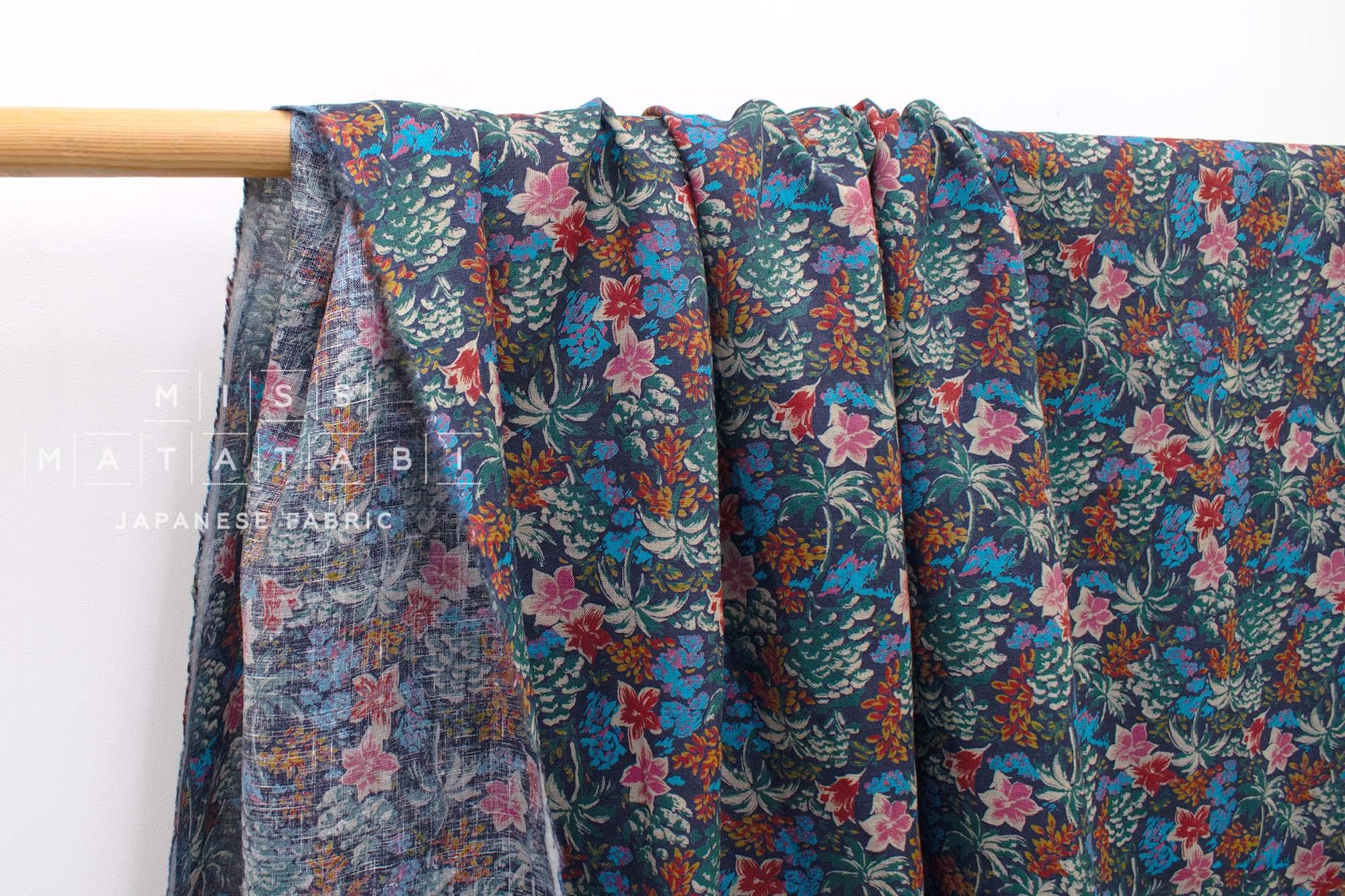 DEADSTOCK Japanese Fabric 100% Linen Garden - C - 50cm