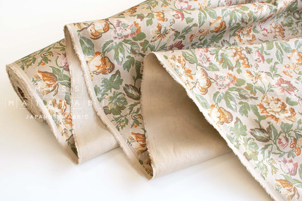 DEADSTOCK Japanese Fabric Herringbone Antique Floral - sand - 50cm