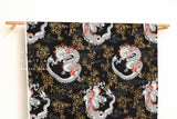 Japanese Fabric Dragon Dobby - black, metallic gold, red - 50cm