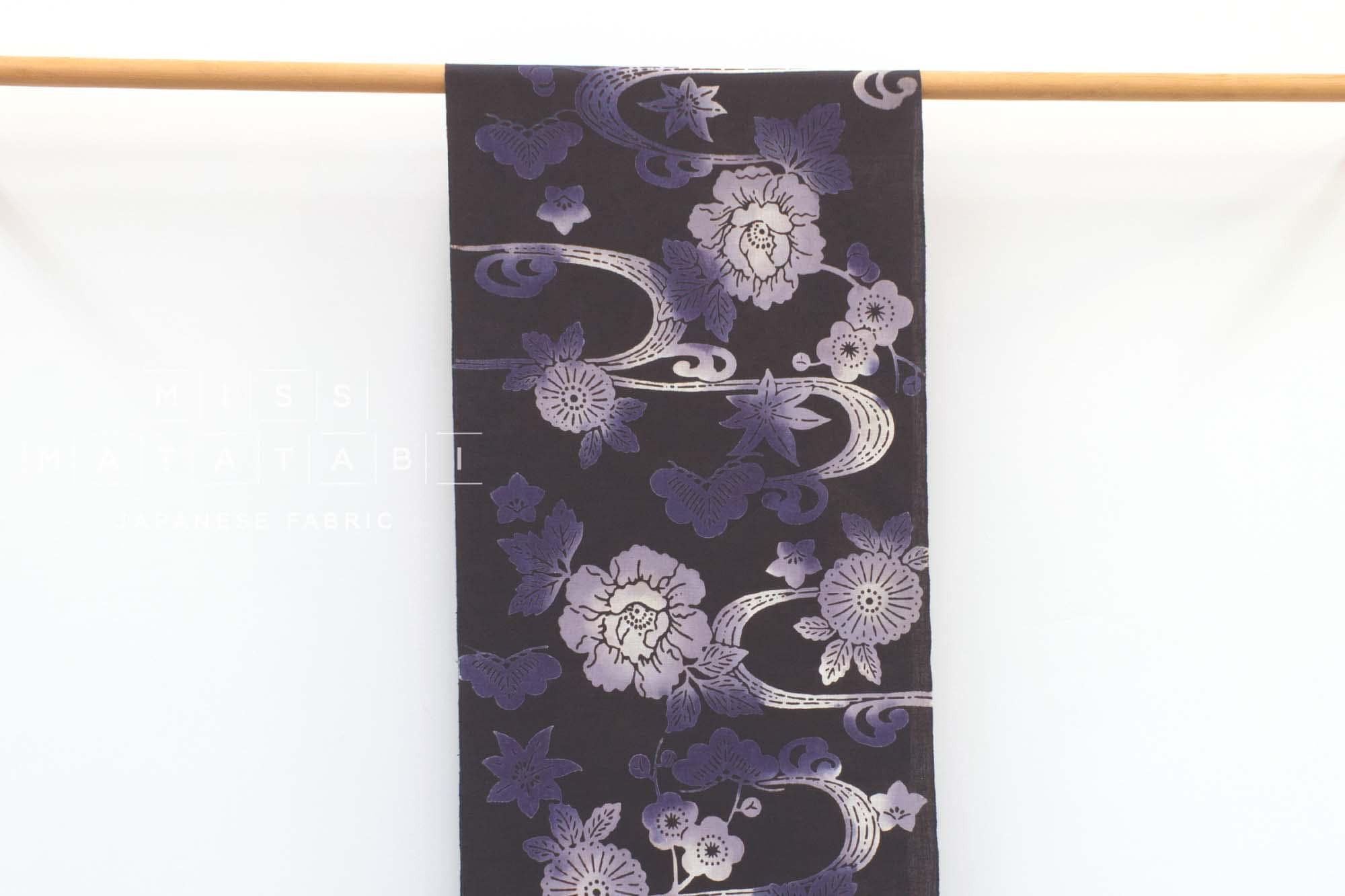 Shokunin Collection Hand-printed Chusen Japanese Yukata Fabric - Kuro Tsumugi - 50cm