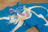 Shokunin Collection Hand-printed Chusen Japanese Tenugui Fabric - Bell the Cat - blue, pink - panel