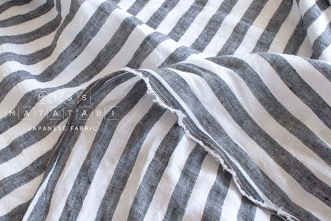 DEADSTOCK Japanese Fabric Shokunin Collection Azumadaki Linen Stripes - navy - 50cm