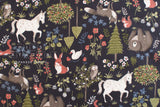 DEADSTOCK Japanese Fabric Woodland Creatures I - dark navy blue - 50cm