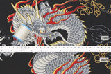 Japanese Fabric Dragon Dobby - black, metallic gold, red - 50cm