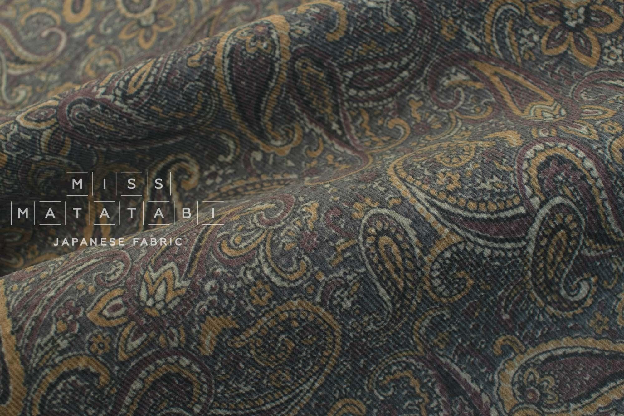 DEADSTOCK Japanese Fabric Ripple Corduroy Paisley - brown - 50cm