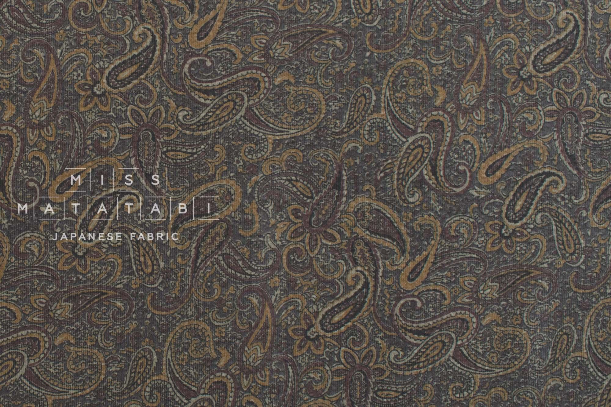DEADSTOCK Japanese Fabric Ripple Corduroy Paisley - brown - 50cm