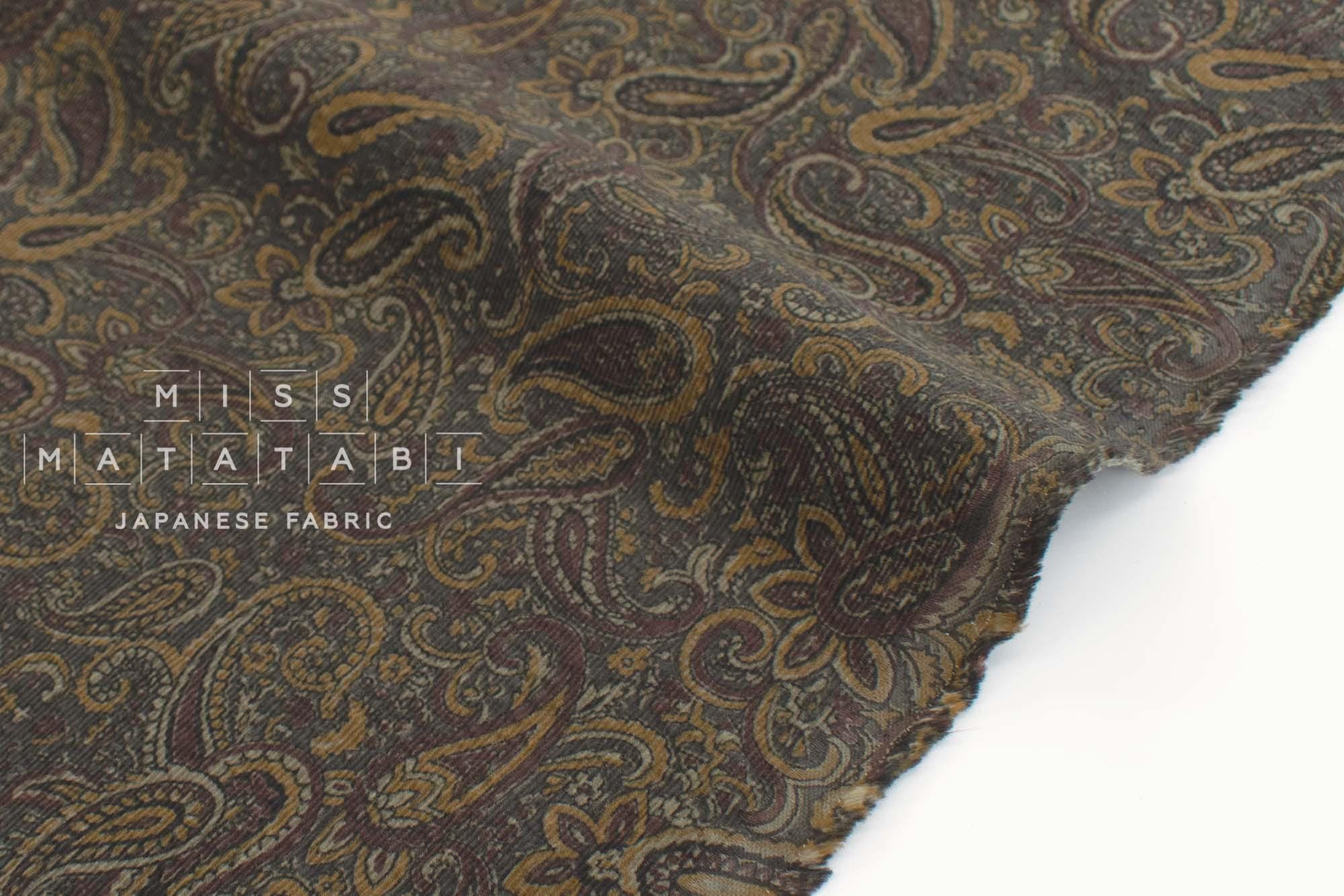 DEADSTOCK Japanese Fabric Ripple Corduroy Paisley - brown - 50cm