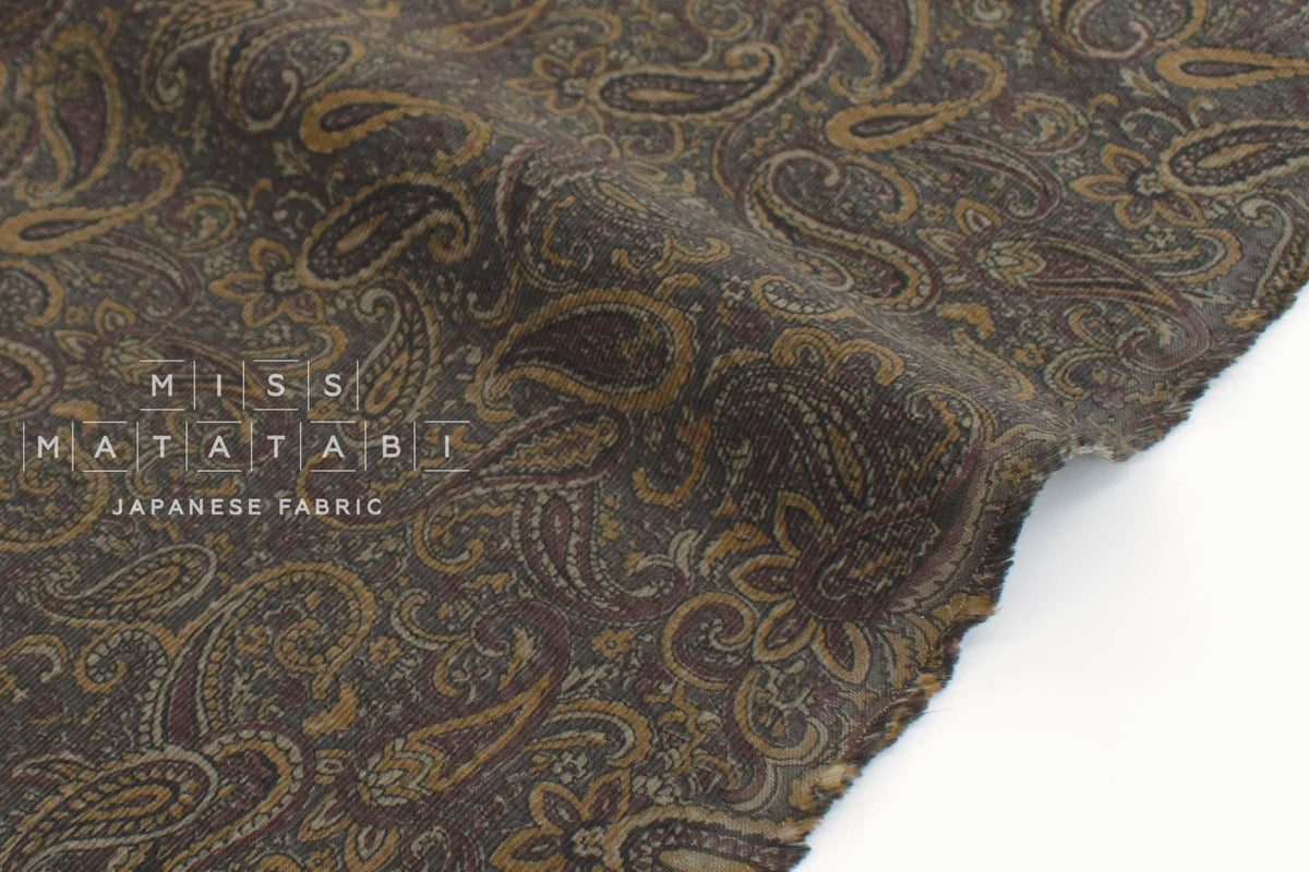 DEADSTOCK Japanese Fabric Ripple Corduroy Paisley - brown - 50cm