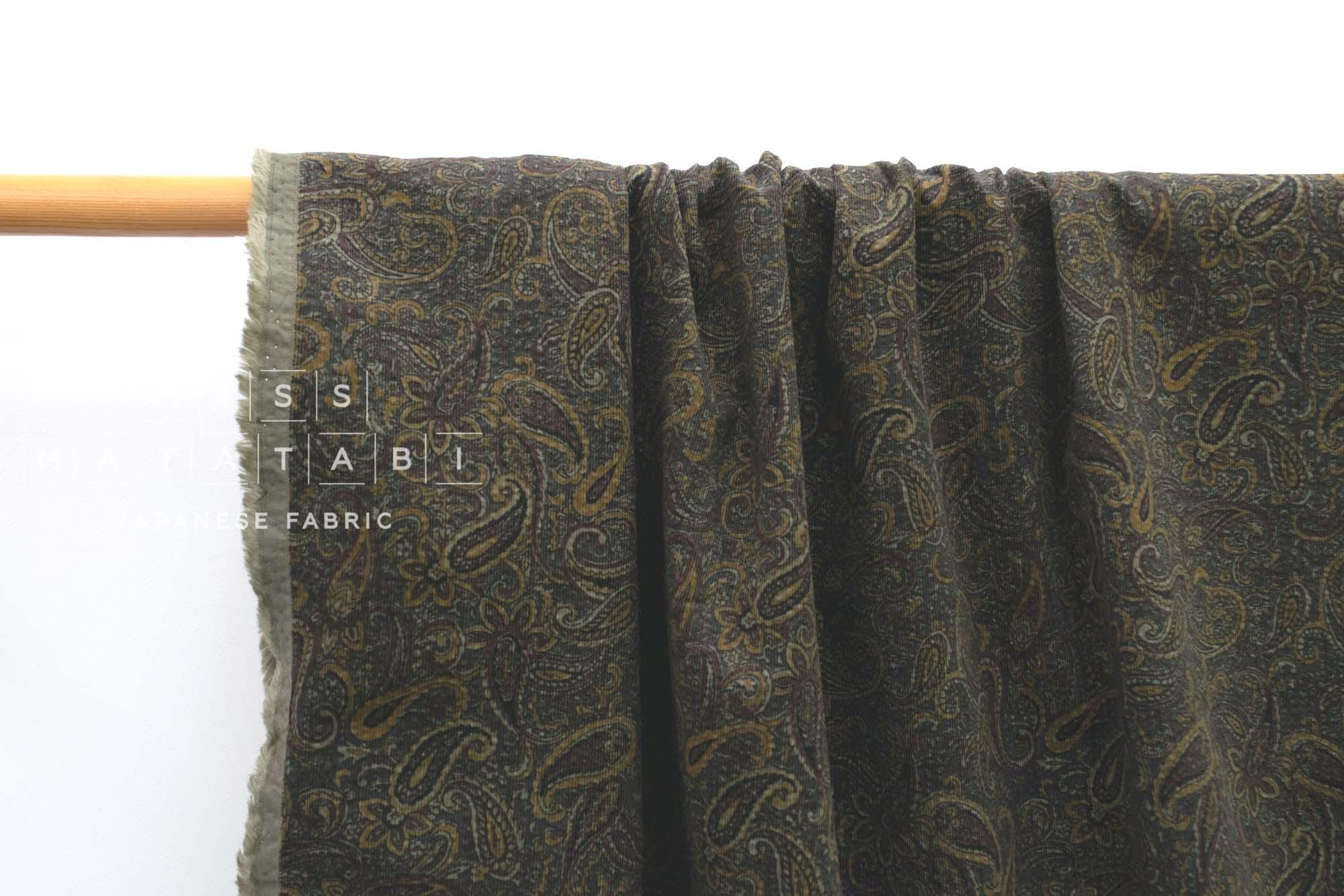 DEADSTOCK Japanese Fabric Ripple Corduroy Paisley - brown - 50cm