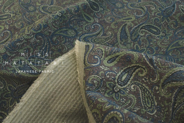 DEADSTOCK Japanese Fabric Ripple Corduroy Paisley - blue - 50cm