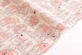 Japanese Fabric Sad Cats in the Window - peach pink - 50cm