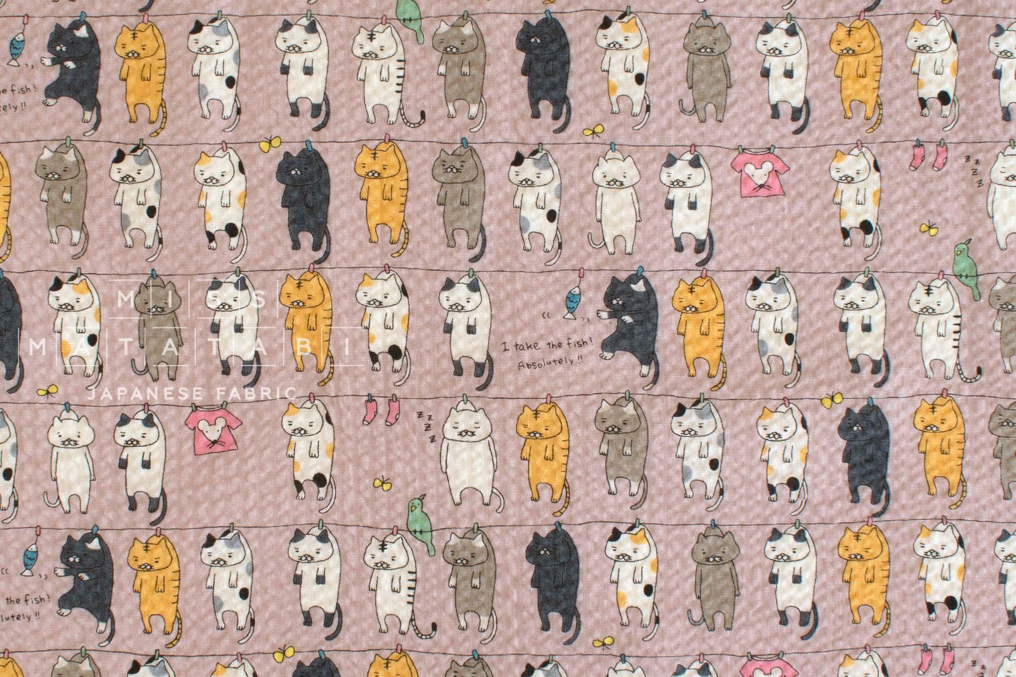 Japanese Fabric Cotton Ripple Cats on the Line - E - 50cm