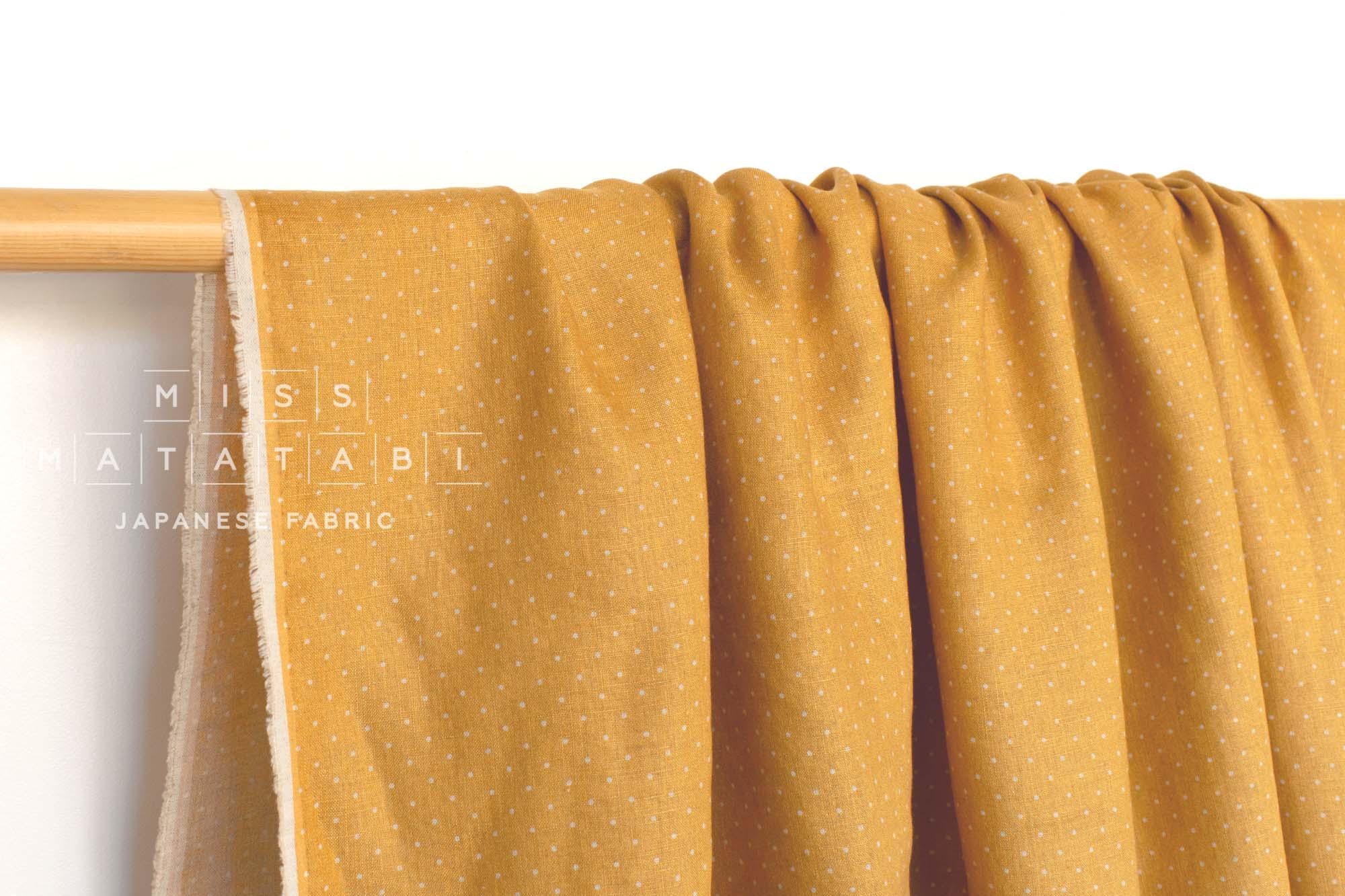 DEADSTOCK Japanese Fabric 100% Linen Pin Dots - mustard yellow - 50cm