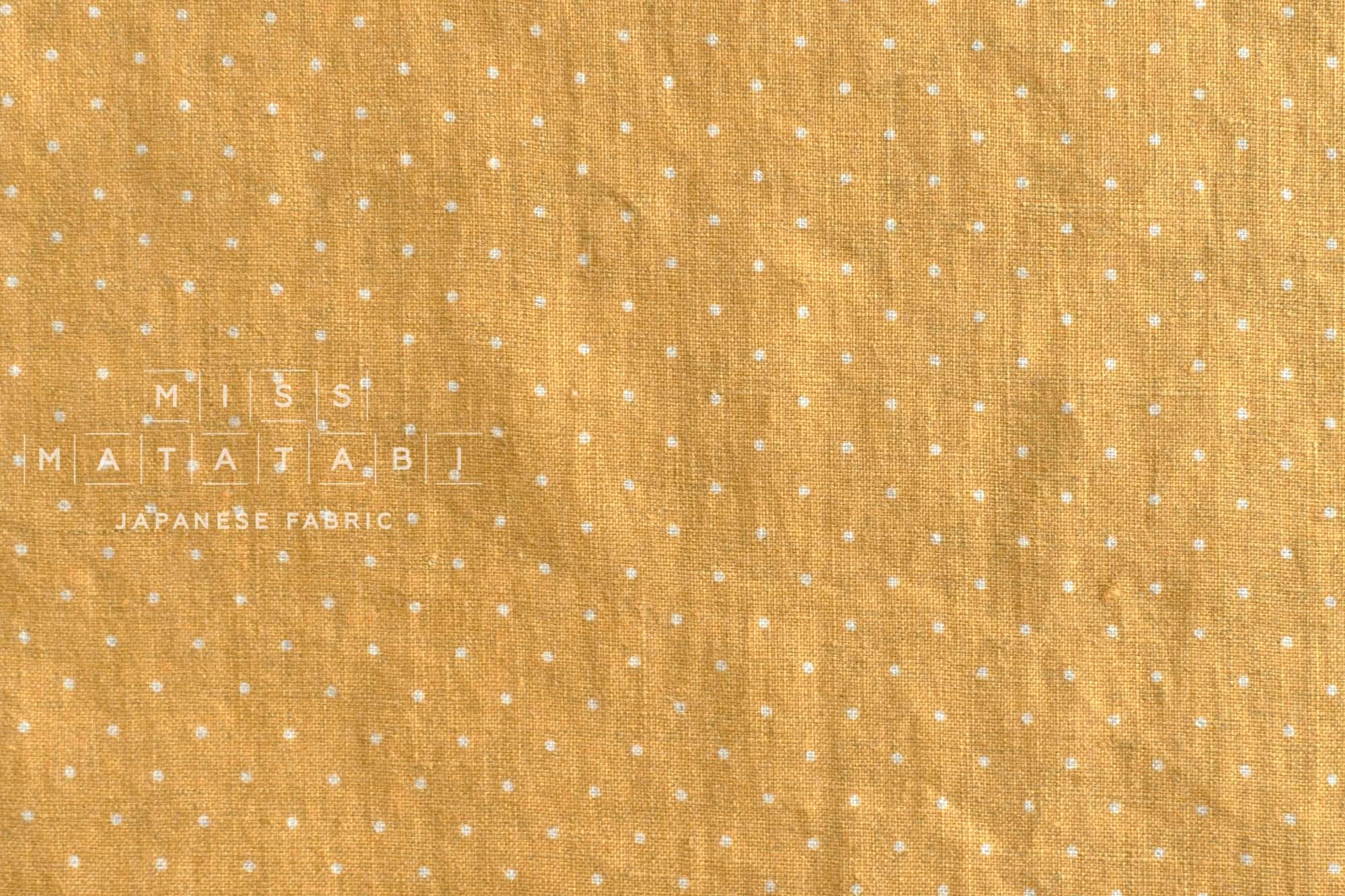 DEADSTOCK Japanese Fabric 100% Linen Pin Dots - mustard yellow - 50cm