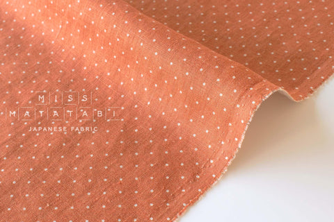 DEADSTOCK Japanese Fabric 100% Linen Pin Dots - orange - 50cm