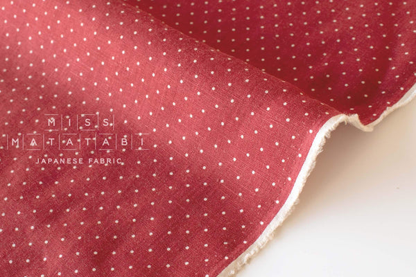 DEADSTOCK Japanese Fabric 100% Linen Pin Dots - red - 50cm