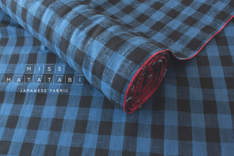 DEADSTOCK Japanese Fabric Nep Cotton Check - blue, black - 50cm