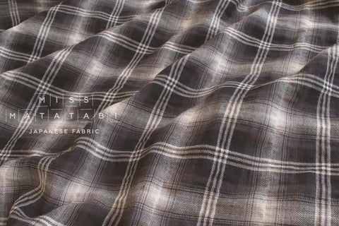 DEADSTO0CK Japanese Fabric Yarn-Dyed Plaid Herringbone - black, grape, grey - 50cm