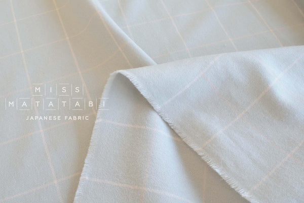 DEADSTOCK Japanese Fabric Brushed Cotton Check - grey, pale peach - 50cm