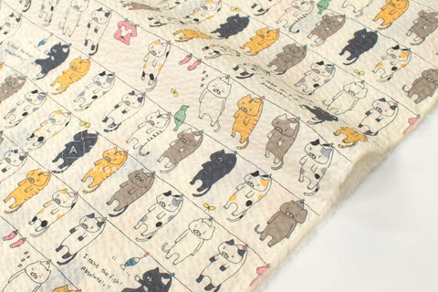 Japanese Fabric Cotton Ripple Cats on the Line - A - 50cm