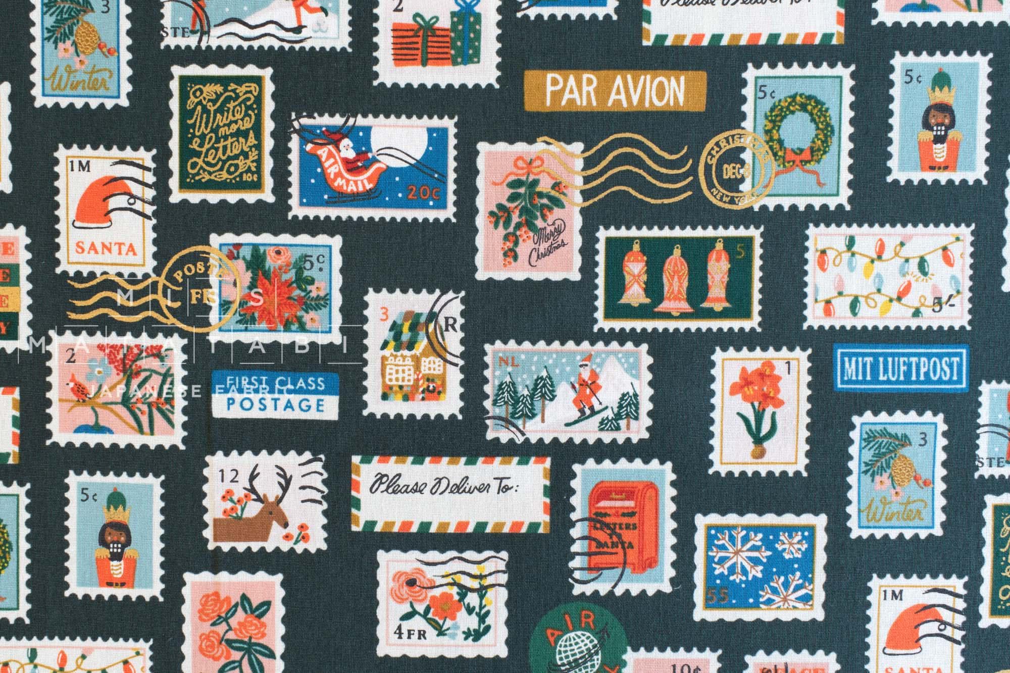 Cotton + Steel Holiday Classics Canvas - Holiday Stamps evergreen - 50cm