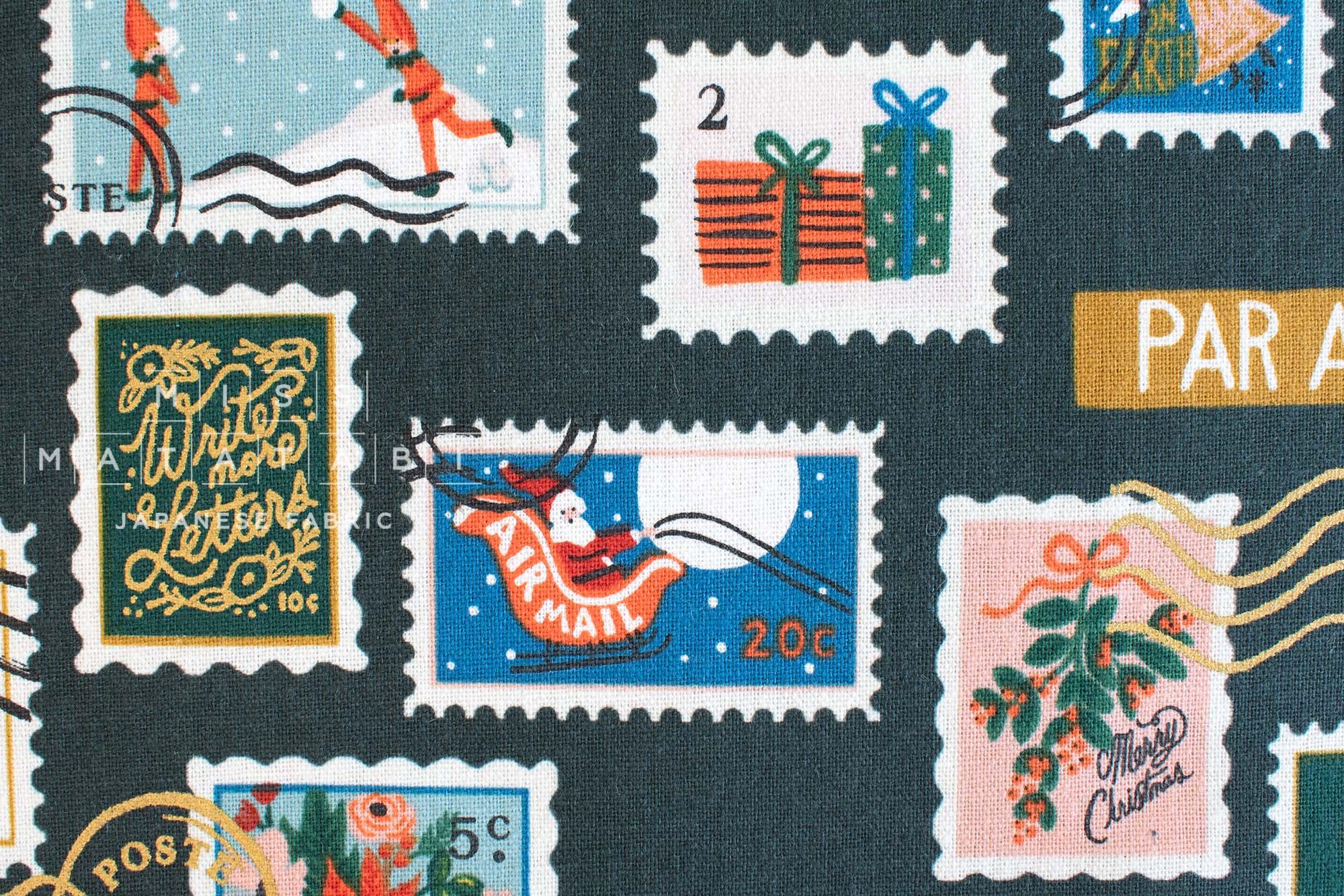Cotton + Steel Holiday Classics Canvas - Holiday Stamps evergreen - 50cm