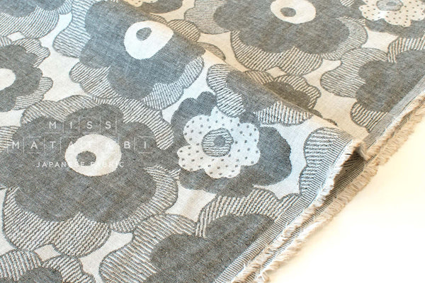 Japanese Fabric Yarn Dyed Woven Jacquard Poppy Poppy - grey - 50cm