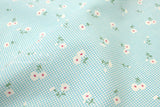 DEADSTOCK Japanese Fabric Daisy Grid - aqua blue - 50cm