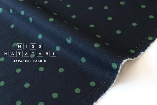 Japanese Fabric Polka Cats - navy blue, green - 50cm