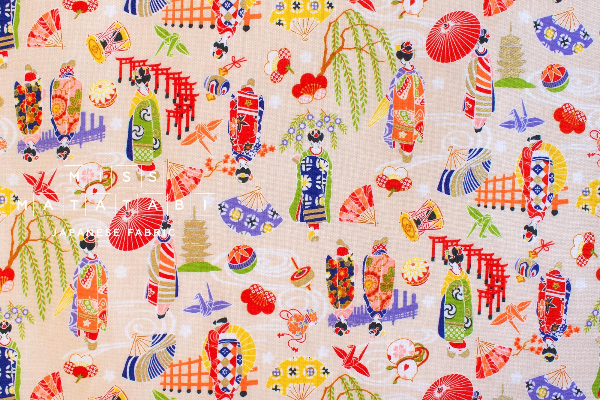 Japanese Fabric Kyoto Geisha - A metallic gold - 50cm