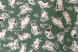 DEADSTOCK Japanese Fabric Marmalade Cat Brushed Cotton - green - 50cm