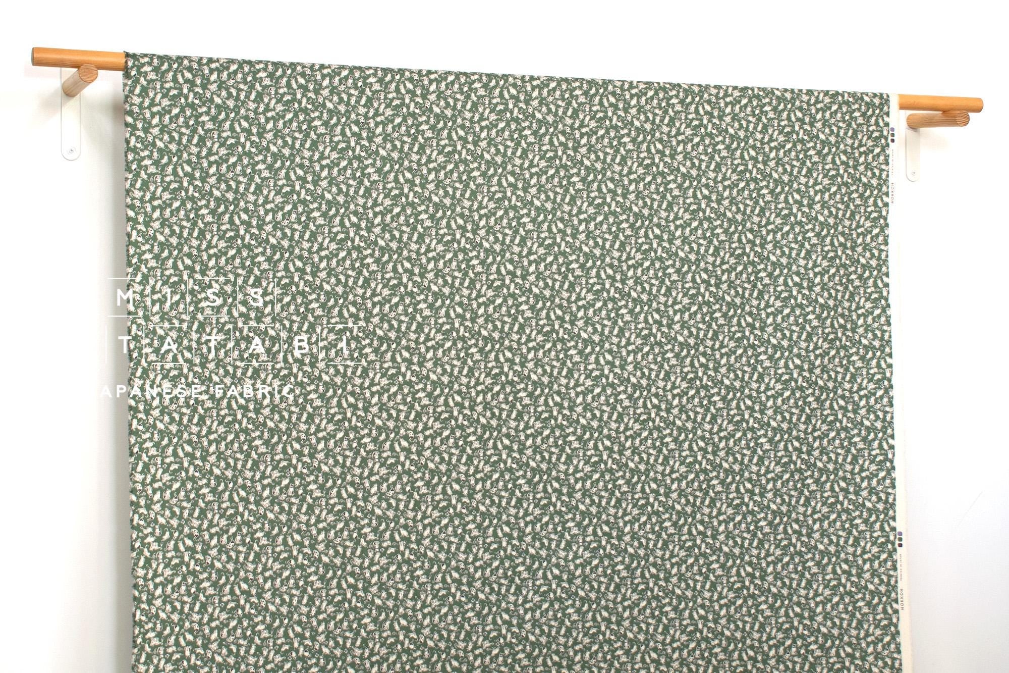 DEADSTOCK Japanese Fabric Marmalade Cat Brushed Cotton - green - 50cm