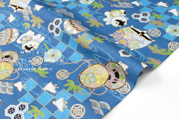 Japanese Fabric Chirimen Inu Hariko - blue - 50cm