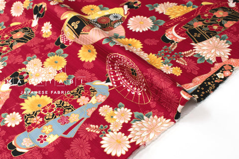 Japanese Fabric Geisha Slub Cotton - red - 50cm