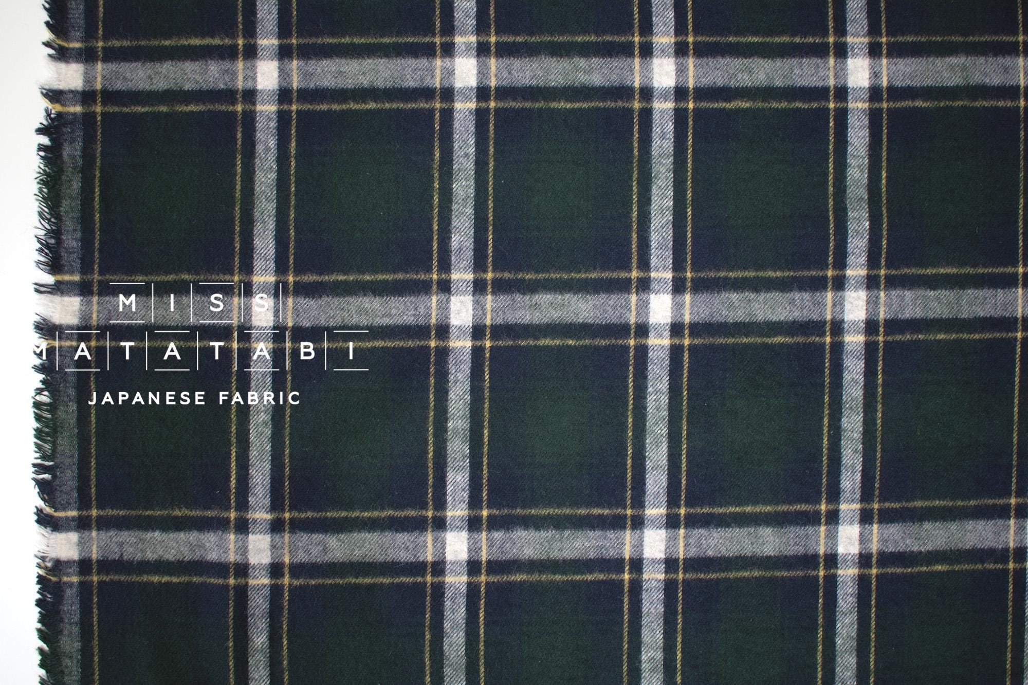 DEADSTOCK Japanese Fabric Yarn-dyed Brushed Plaid - green - 50cm