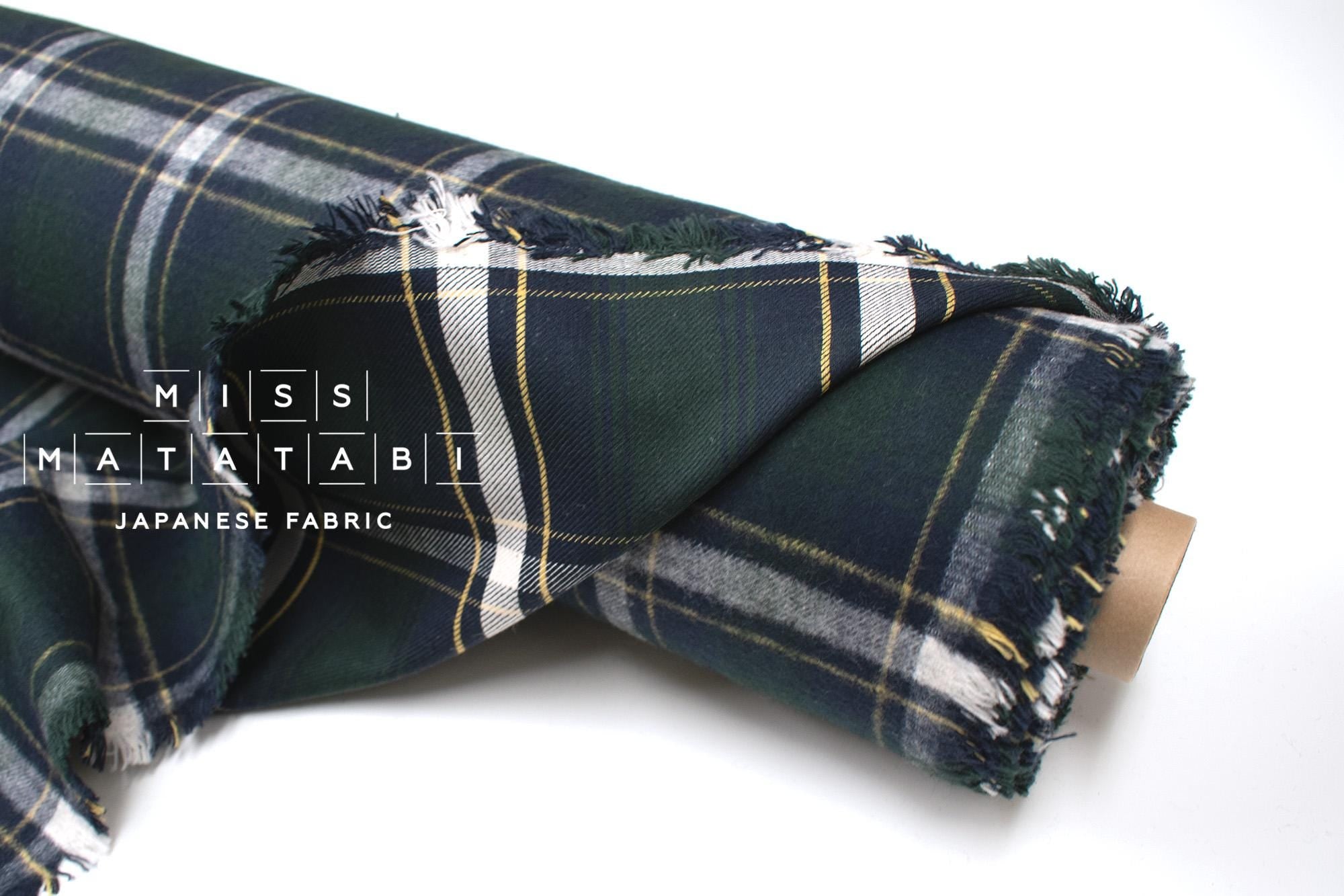 DEADSTOCK Japanese Fabric Yarn-dyed Brushed Plaid - green - 50cm