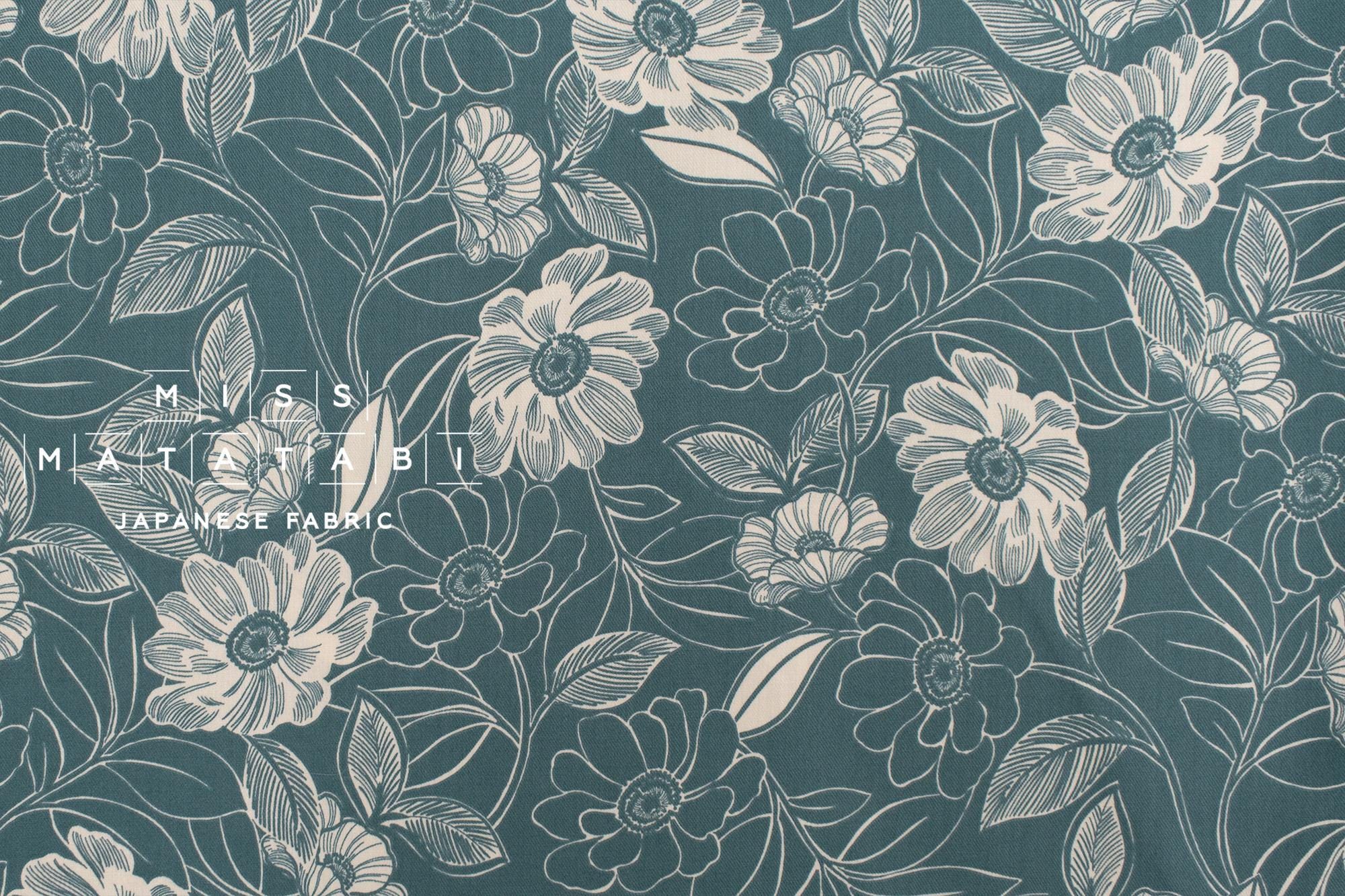 Floral Cotton Rayon Wool Blend - blue